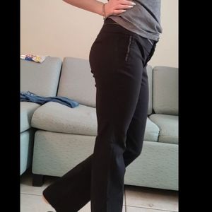 Sleek Black Flare Leg Slacks w Faux Leather Trim